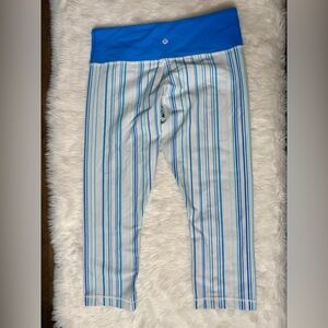 Lululemon Blue and White Striped Activewear Leggings Size 8